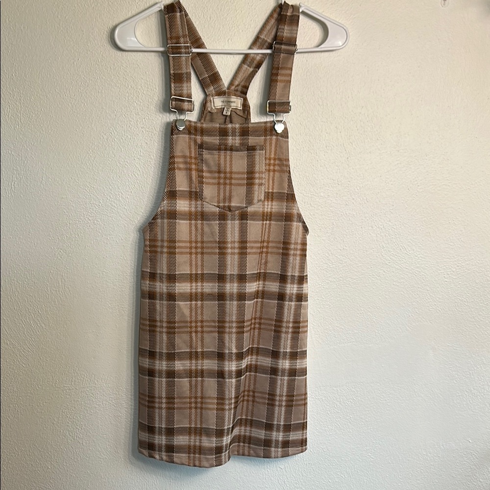 Plaid Brown Tan Pinafore Dress